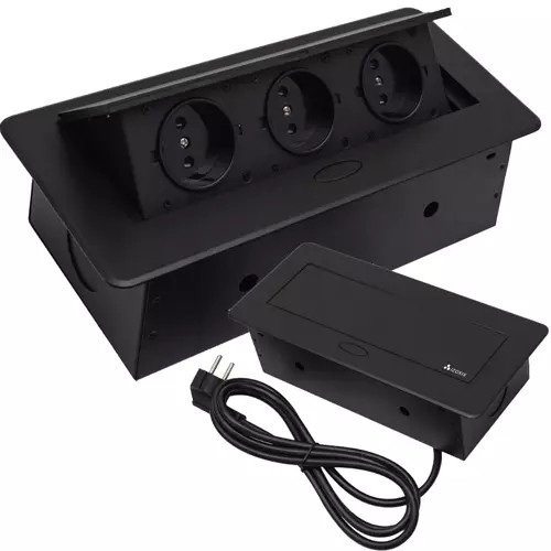 Priza incorporabila blat, 3 prize, impamantare schuko, universala, 3P/Z, 26,5x12x7cm, negru - imagine 12